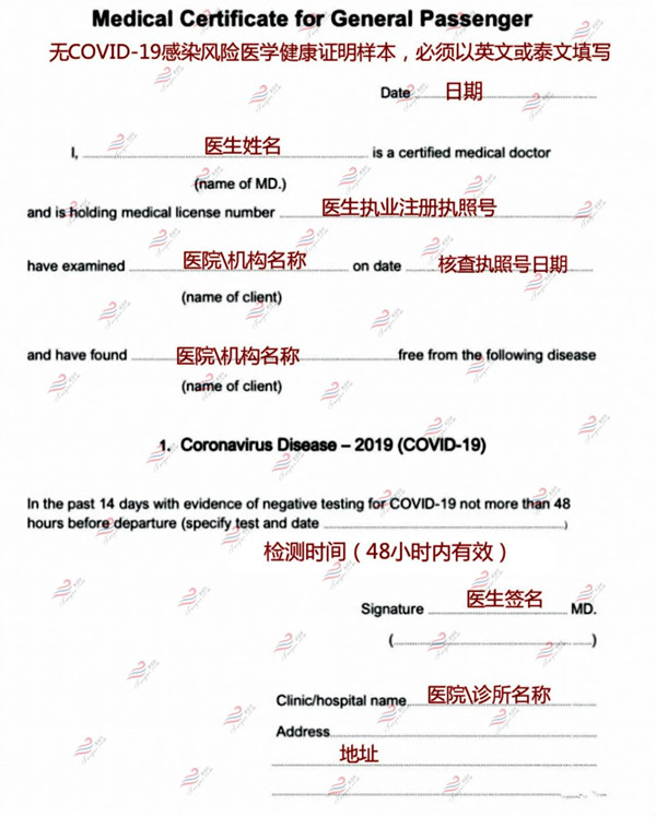 赴泰需要开具的无肺炎感染风险的医学证明